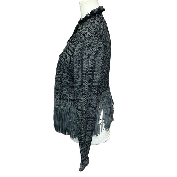 NIC+ZOE Charcoal Textured Blazer With Fringe Hem And Ruffled Collar - Picture 3 of 6